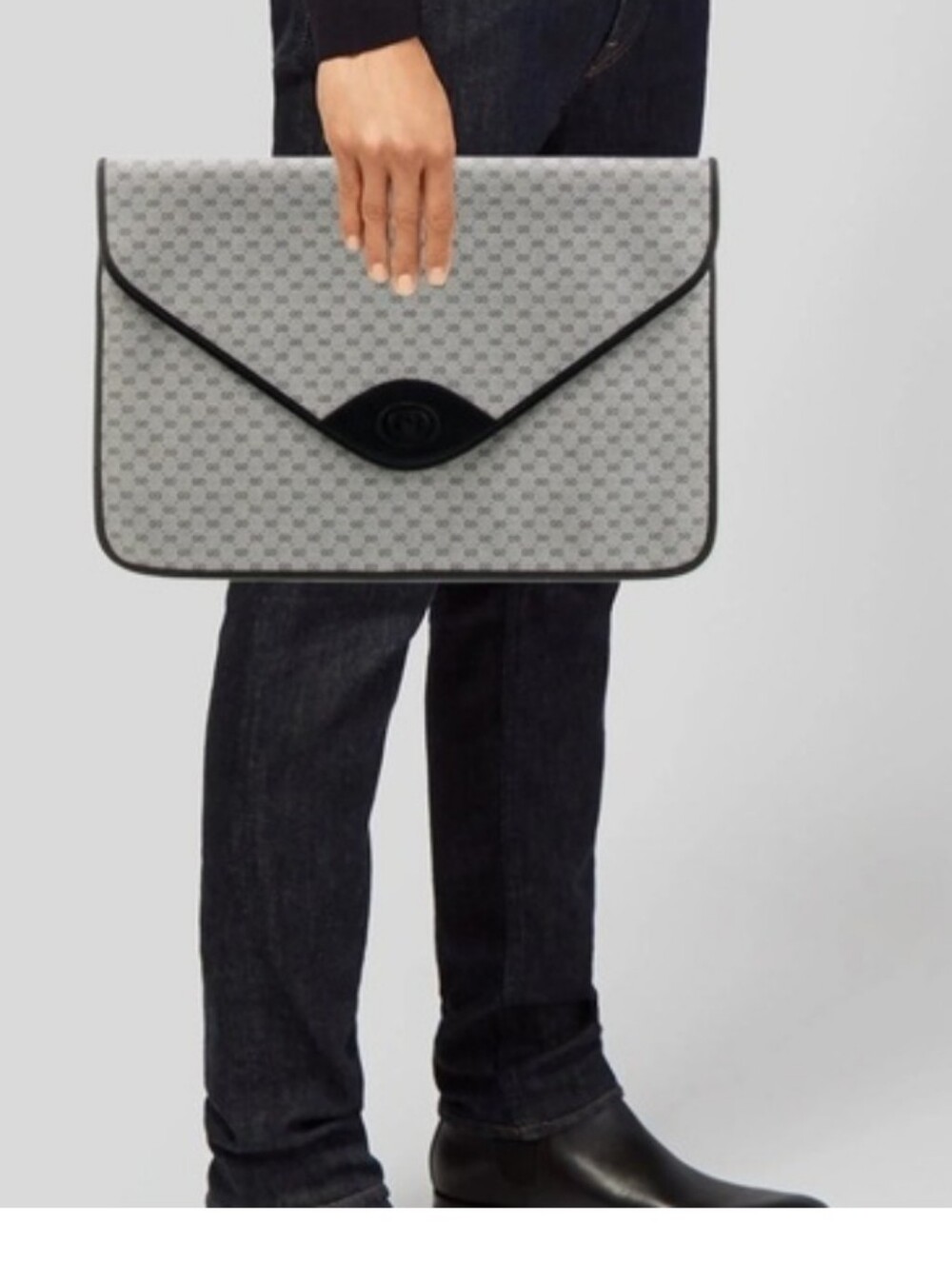 Authentic Vintage Gucci GG Supreme Envelope Portfolio Clutch Bag Navy Grey